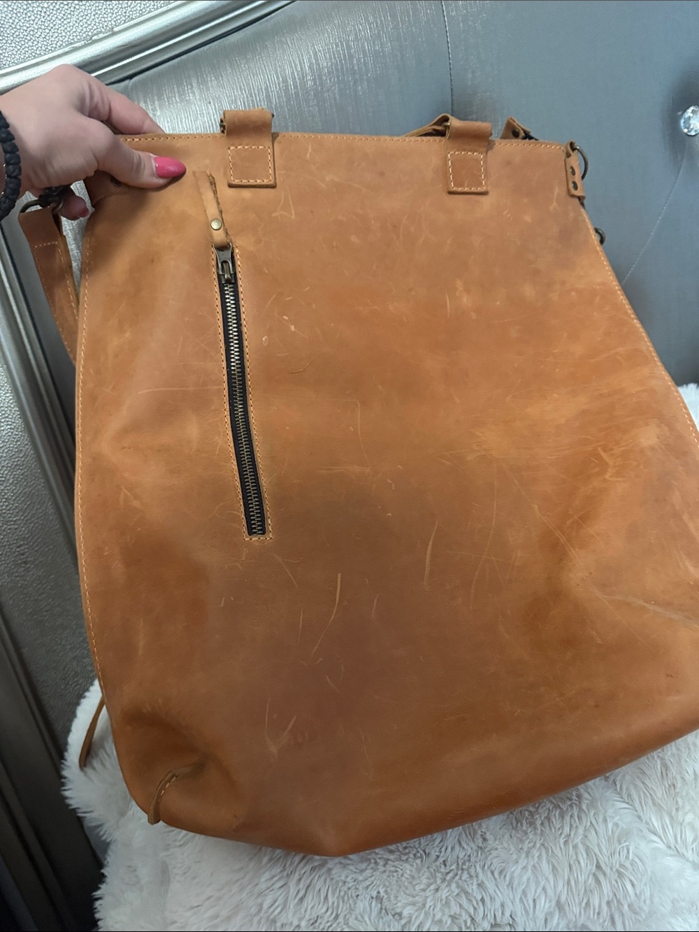 Classic Tan Leather Tote Shoulder Bag- CUSTOM !! - Picture 4 of 9